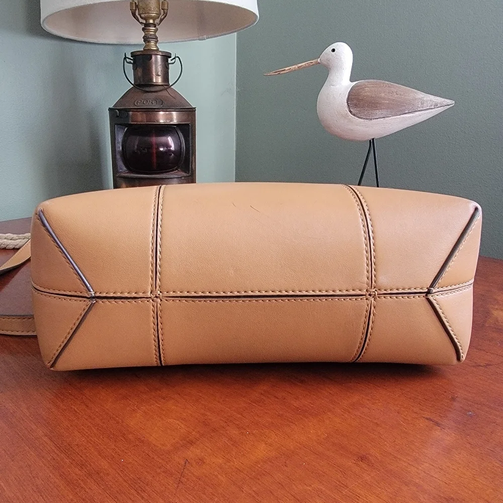 Tory Burch Block-T Small Tote Camel Leather Crossbody Bag